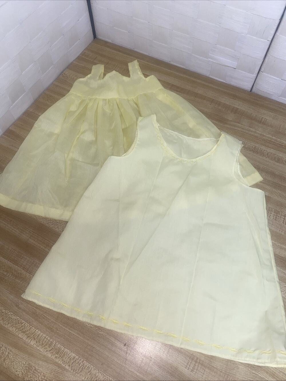 Set Of 2 VTG 70s Handmade Yellow Dresses, 6mo-12mo, Matching Lightweight
